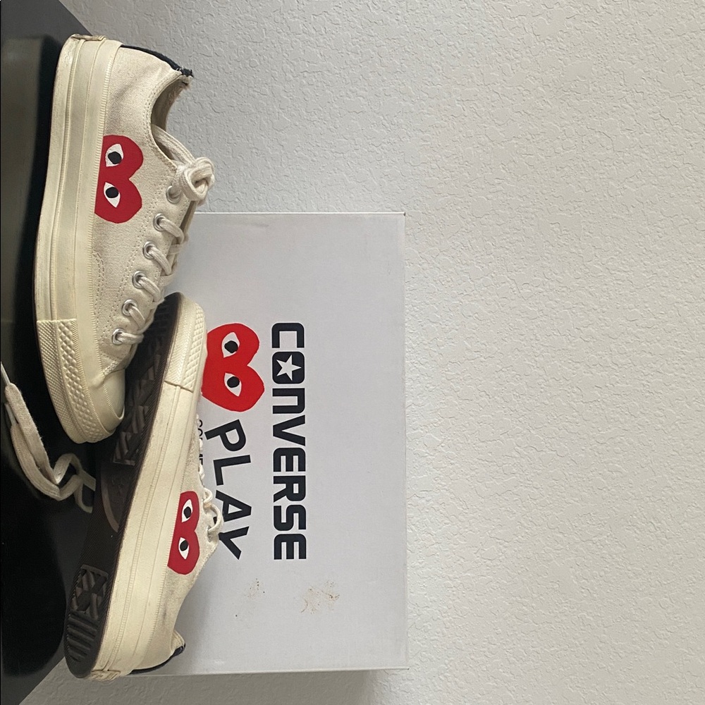 Converse Beige Canvas Sneakers with Red Heart
